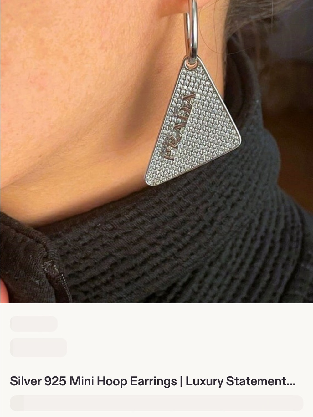 Silver Mini Hoop Earrings with Textured Triangle Charm